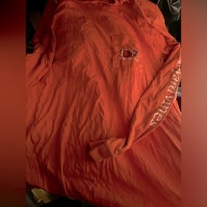 Vineyard Vines Football Whale Dark Orange Long Sleeve T Shirt, Size XL